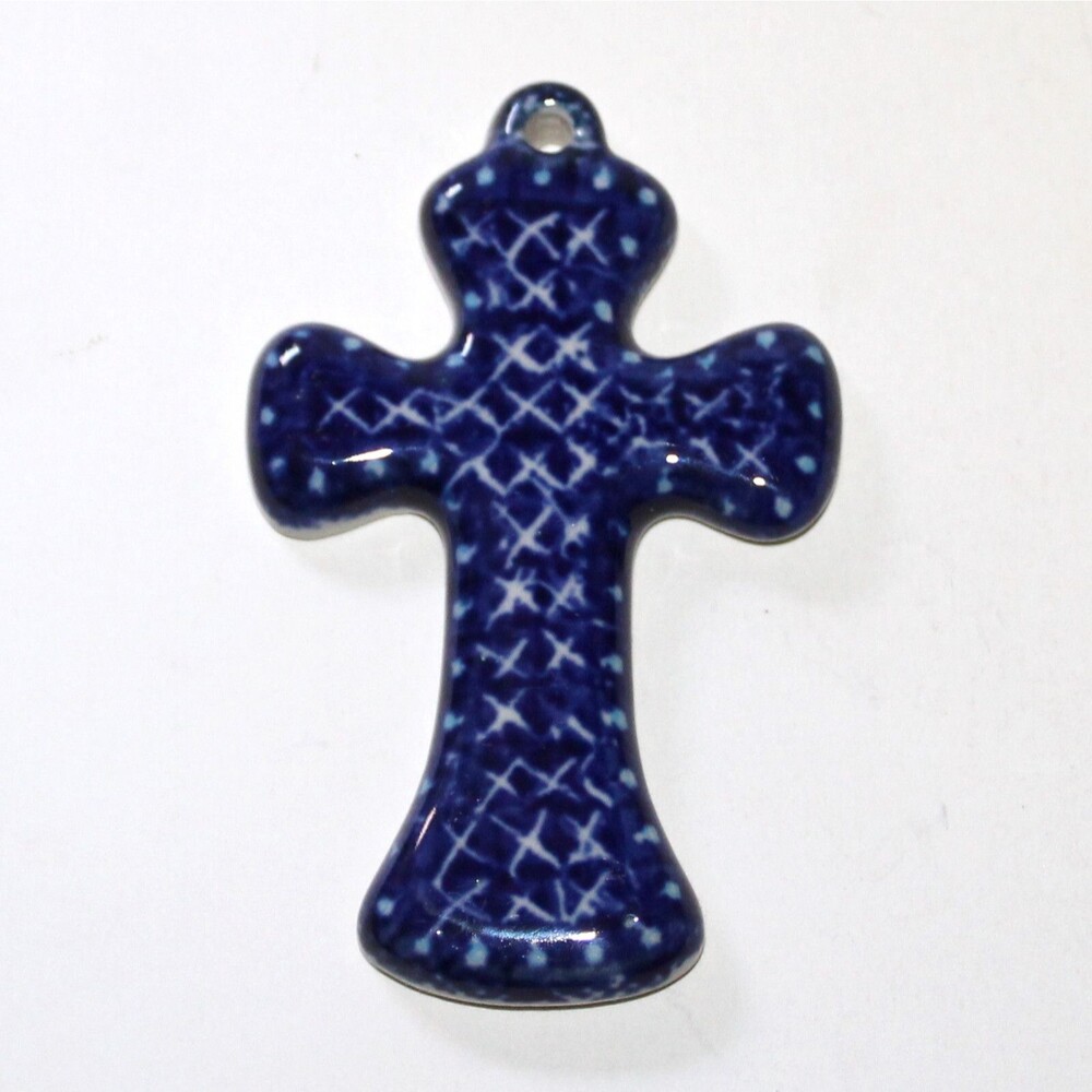 Polish Pottery Cross blue Ceramika Artystyczna Boleslawiec Ornament stoneware